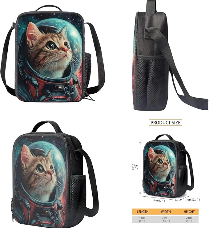 Kids Space Cat Pattern Backpack with Pencil Case and Lunch Box Teen Boys Large Capacity Backpacks for Preschool School Bag Set Cool School Supplies for Boys