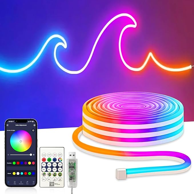 9.8FT Neon Rope Lights,Flexible RGB+IC LED Strip Lights,Remote Control,Multiple Modes,for Living Room,Bedroom,Holiday Decoration