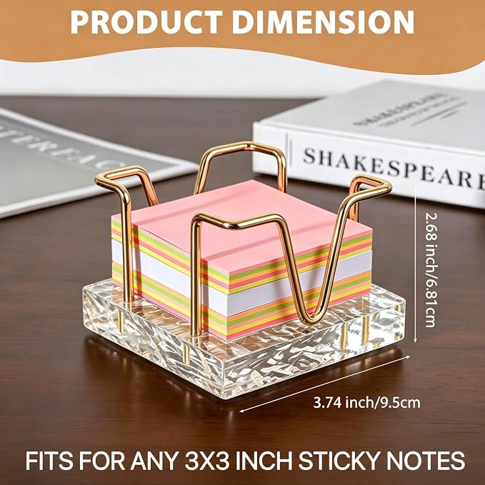Sticky Note Holder, 3 x 3 inch Self Stick Note Pad Holder, Post It Note Dispenser Desk Accessories for School and Office Desk Organizer
