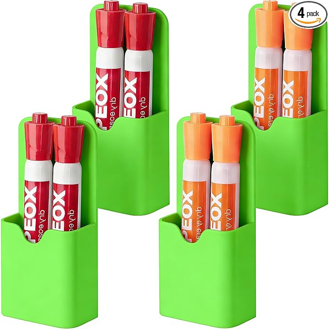 BEYGORM 4 Pack Magnetic Pen Holder for Whiteboard, Upgraded 1.5 mm Pencil Cup Organizer for Dry Erase Markers, Ideal Classroom, Office, Refrigerator, Locker (Green)