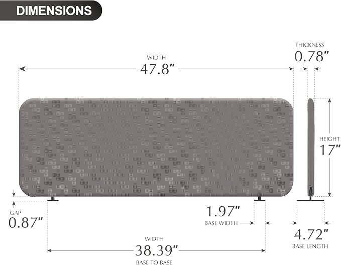 DECOLAB Desk Dividers, Standing Table Divider Panel for Home, Office, Student, Classroom, Freestanding, Anti-Scratch, 48"x18", Sterling