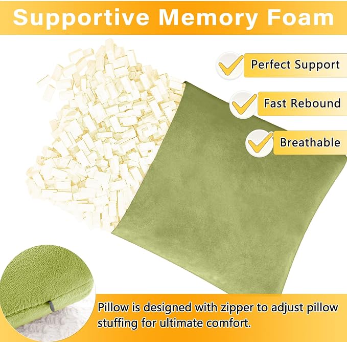 1 MIDDLE ONE 2 Pack Small Pillow, Memory Foam Mini Pillow 11 X 7 Inches for Travel, Sleeping, Nap and Neck, Knee, Lumbar Support, Tiny Cushion for Pet, Dogs (Sage Green)