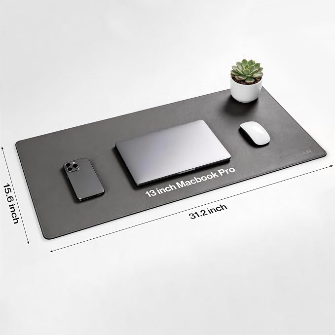 POCHAR Vegan Leather Desk Mat 31" x 16" - Desk Pad Protector for Desktop | Non-Slip PU Leather Dual-Sided Office Desk Blotter for Laptop Mouse Keyboard - Waterproof Writing Signing Pad, Gray
