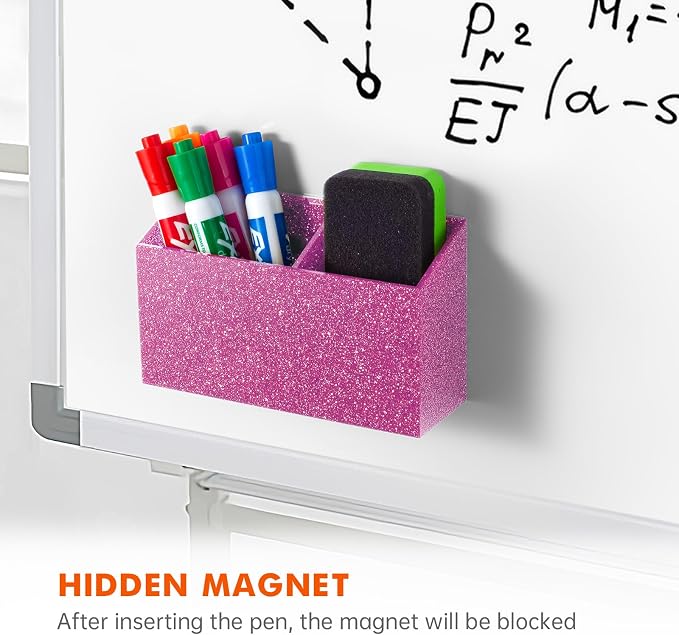 BEYGORM Magnetic Dry Erase Marker Holder for Whiteboard,Non-slip Acrylic Magnet Pen Holder for Fridge Refrigerator,Locker Organizer for Work,Locker Accessories,Pencil Cup for Desk(Bling Pink)