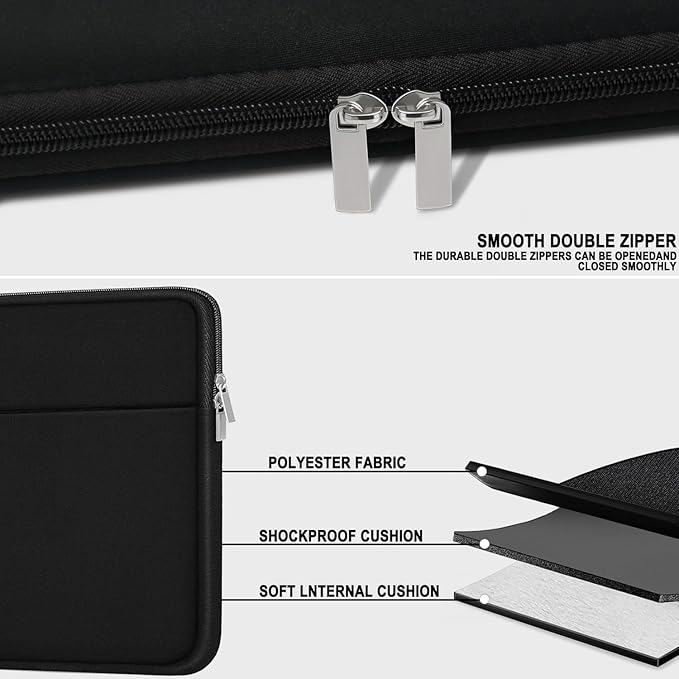 Laptop Sleeve 17 inch, Shockproof Protective Carrying Briefcase Computer Case with Zippered Pocket, Traveling Laptop Cover Compatible for HP, Dell, Asus, Lenovo, Notebook, Black