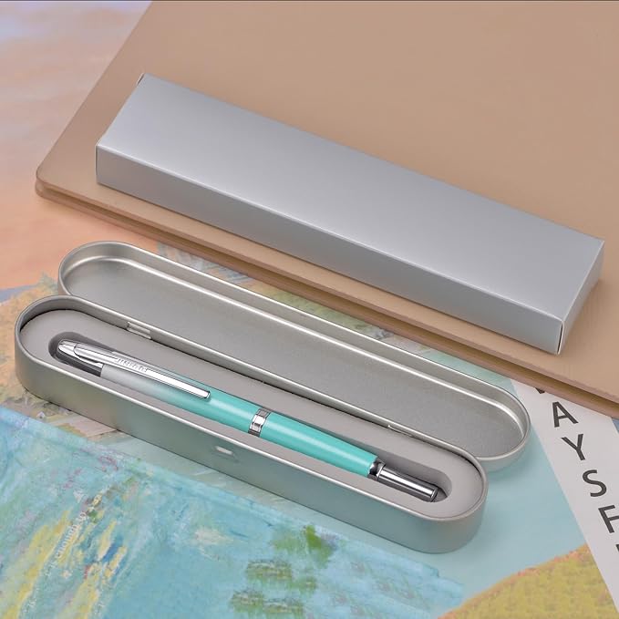 Jinhao 10 Press Fountain Pen with Box, Gradient Mint Green Retractable Medium Nib with Ink Converter Set (Silver Clip)