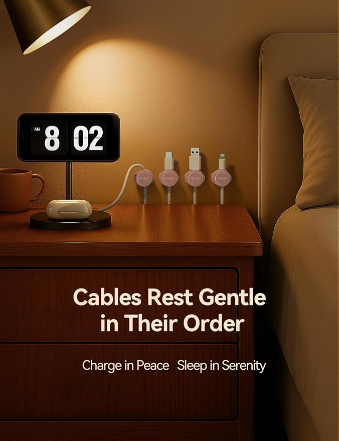 8-Pack Cord Organizer Silicone Magnetic Cable Clips [8 mm Wider Cable Accessible] Desk Wire Management, FLYLEAD Desktop Cord Holder for Nightstand, Office Workspaces Desk Organization Home Accessories