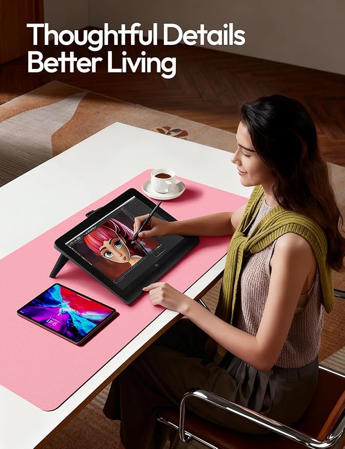 YSAGi Leather Desk Protector, Office Mat, Large Mouse Mat, Non-Slip PU Leather Blotter, Laptop Desk Mat, Waterproof Writing Pad for Office and Home(Pink, 63" x 17.2")