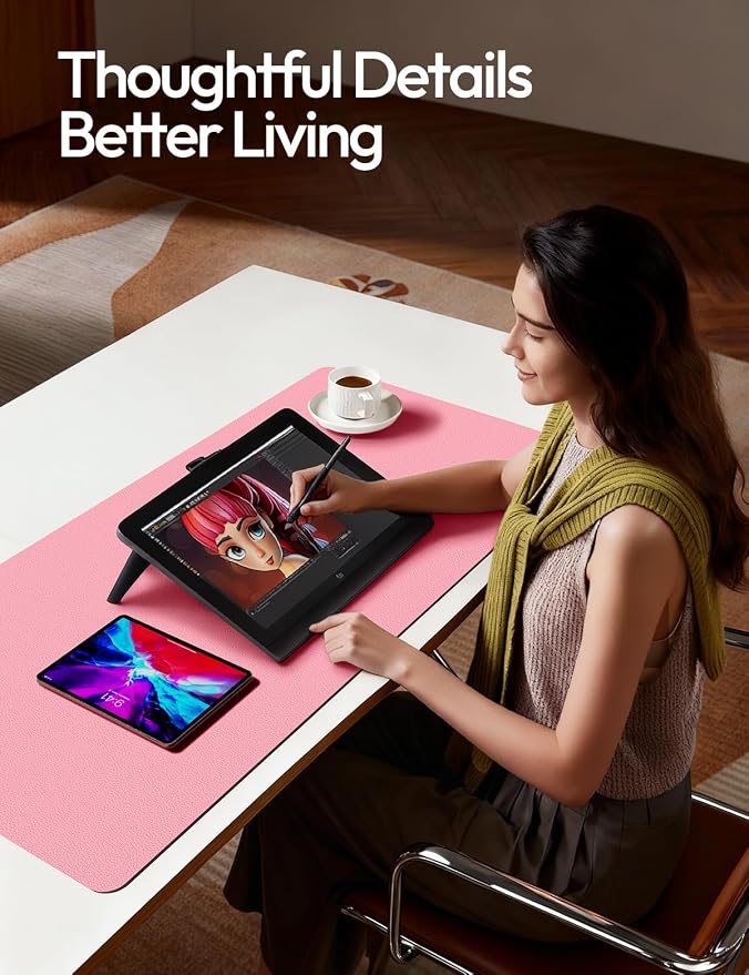 YSAGi Leather Desk Protector, Office Mat, Large Mouse Mat, Non-Slip PU Leather Blotter, Laptop Desk, Waterproof Writing Pad for Office and Home (Pink, 31.5" x 15.8")