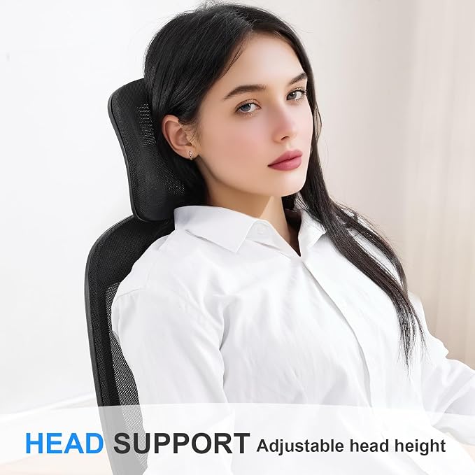 Office Chair with Ergonomic Lumbar Support and Mesh Back for Home Office, Desk Chair with Wide Seat and Adjustable Arms for Computer Desk, Computer Chair with Rocking Backrest and Wheels for Work