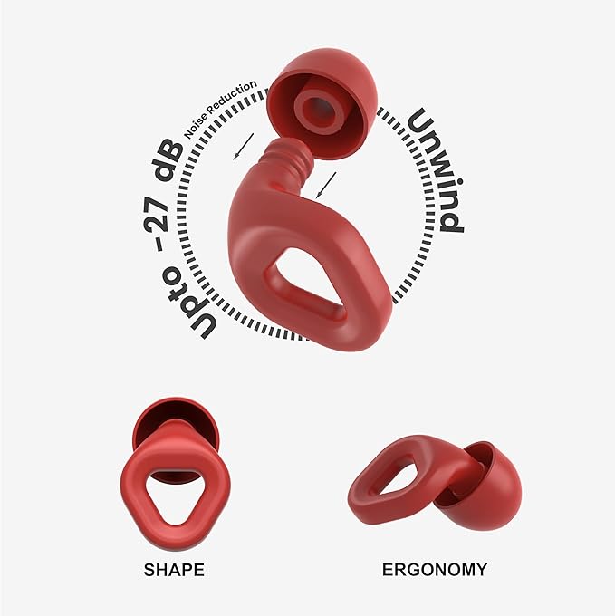Zenz Unwind Ear Plugs for Sleeping Noise Reduction - Comfy Reusable Soft Silicone Earplugs for Focus, Study, Work - 8 Pair Eartips in XS/S/M/L - 27dB Hearing Protection with Storage Case - Fiery Red