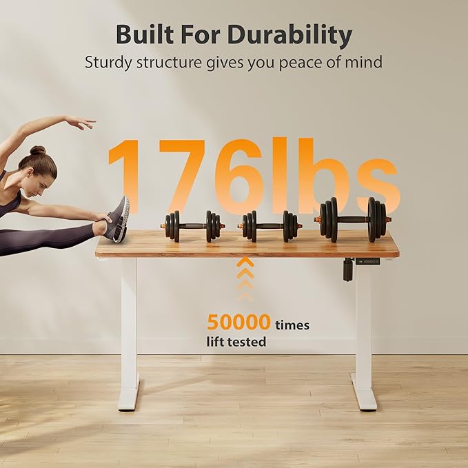 Cubiker Standing Desk, 40x24 Inches Sit Stand Home Office Desk, Electric Stand up Desk, Adjustable Desk with Splice Board, White Frame/Light Rustic Top
