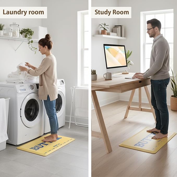 MSJGA Butter Rug Kitchen Rugs Floor Cushioned Anti-Fatigue Mat 17.3"x28" | Non-Slip Standing Desk Mat, Comfort Floor Mats for House Sink Office Laundry, Waterproof, Yellow
