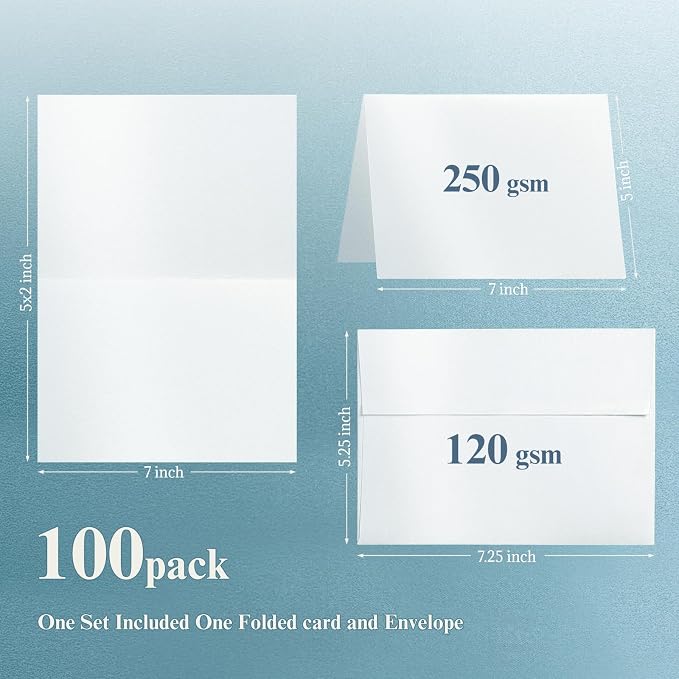 White Shimmer 5x7 Blank Cards and Envelopes, Goefun Pearl White Folded Cardstock and A7 Envelopes Self Seal 100 Pack for Wedding, Invitations, DIY Greeting Cardstock, Thank You Cards & All Occasion
