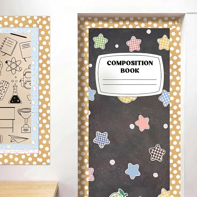 Zonon 65.6 Ft Kraft Bulletin Board Border White Polka Dots Themed Classroom Decor Straight Border Trim for Office Whiteboard Walls Desks Windows Doors Lockers