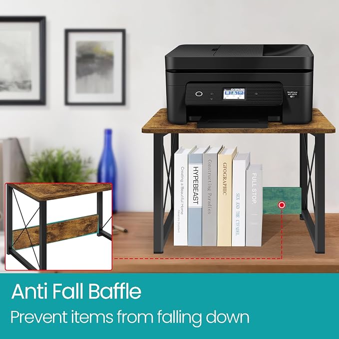 ELITEROO Desktop Printer Stand, Printer Stand Shelf Desk Organzier | Multi-Purpose Printer Riser Under Desk Small Table for Printer Fax Machine Copier, Home, Office, Rustic Brown