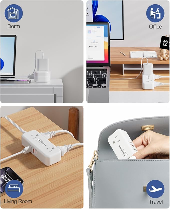 PD20W Flat Plug Power Strip -3 Ft Flat Plug Extension Cord with 4 AC Outlets 3 Quick Charging USB Ports, Flat Outlet Wall Plug Compact for College Dorm, Travel, Home, Office Desk Accessories