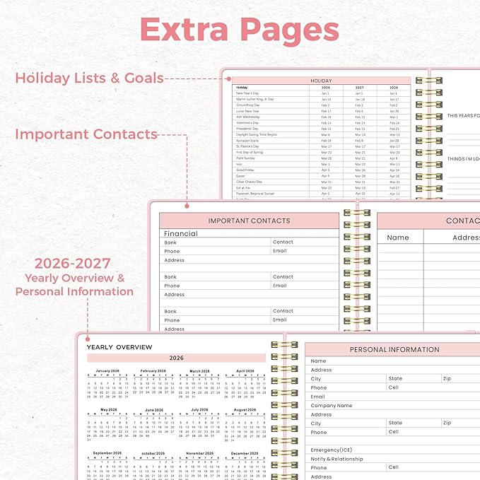 Oucaru Undated Daily Planner, A5 Spiral Notebook with Hourly Schedule, To Do List, Priorities, and Notes for Productivity - Easily Organize Your Tasks, Appointments & Goals for Women