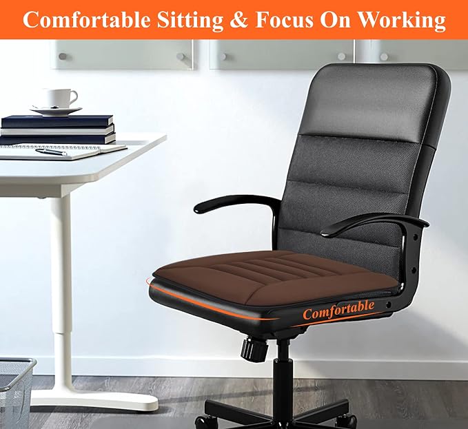 kingphenix Memory Foam Car Seat Cushion for Driver and Office Chair Comfort | 1.2-Inch-Thick Memory Foam Seat Pad, Soft, Breathable Fabric, Non-Slip Silicone Bottom for Long Drives and Office Use, Brown