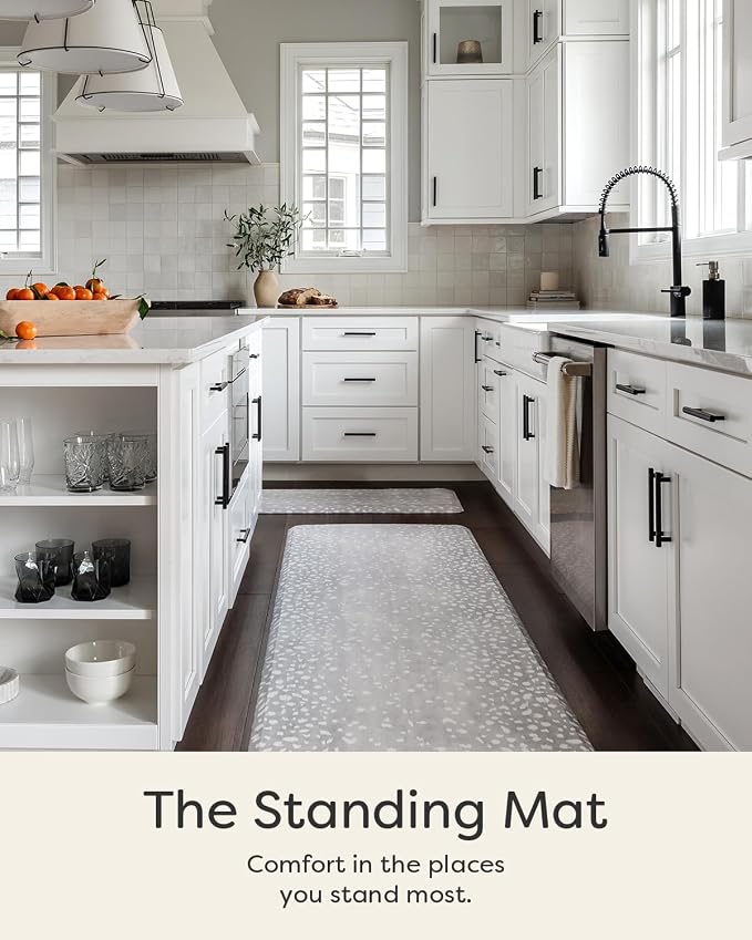 House of Noa Nama Standing Mat – Anti-Fatigue Kitchen Mats for Floor, Cushioned & Non-Slip Kitchen Comfort Mat for Standing, Thick Foam Anti-Fatigue Mat for Kitchen & Workspaces, Fawn Silver 22" x 54"