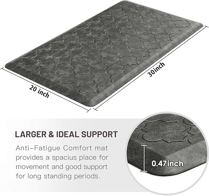 WISELIFE Kitchen Mat Cushioned Anti Fatigue Floor Mat,20"x32", Thick Non Slip Water Resistant Kitchen Rugs and Mats,Heavy Duty Foam Standing Mat for Kitchen,Floor,Home,Desk,Sink, Grey