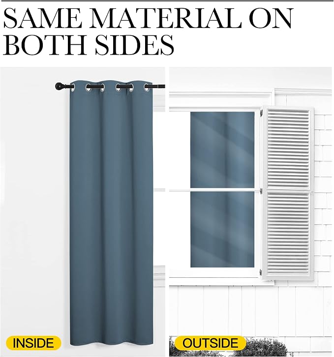 NICETOWN 2 Panels Blackout Curtains, Rod Pocket Thermal Insulated Drapes 84 inches Long, Easy-Care Modern Home Decoration Sunshades for Guest Room, Living Room, Office, 62 x 84 Inch, Smoky Blue
