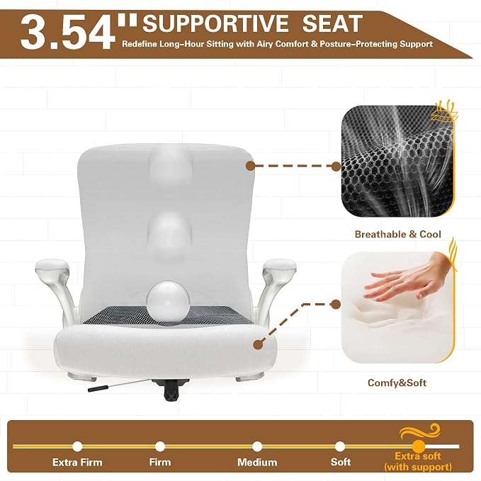 Ergonomic Office Chair for Long Hours, Adjustable Padded Lumbar Support for Lower Back Relief, 330 lb Capacity, Comfortable Computer Desk Chair for Home Office, Work & Study