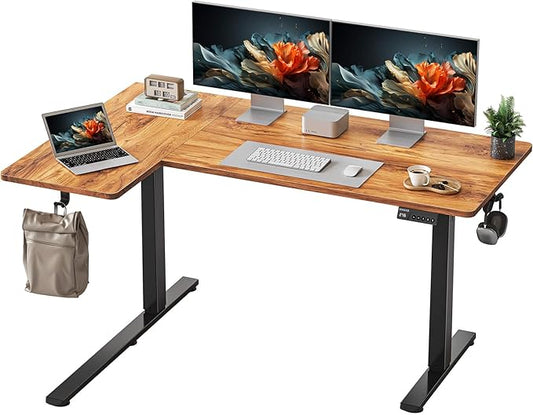 YIHAYO Reversiable L-Shaped Electric Standing Desk, 55 Inches Stand Up Corner Desk, Sit and Stand Up for Work Office Home, Ergonomic Rising Computer Table with Splice Board, Rustic Brown
