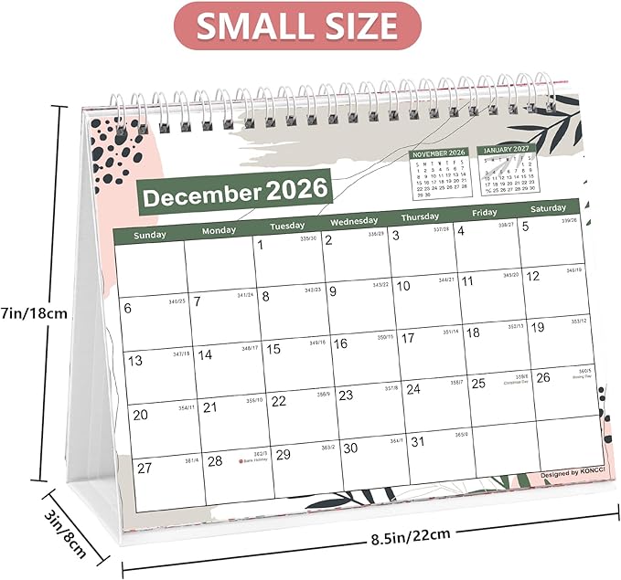 Small Desk Calendar 2026-2027, Koncci Standing Flip Desk Calendar with Stickers (July 2026-December 2027), US Holidays Marked Desktop Planner for Easy Organizing (7" x 8.5")