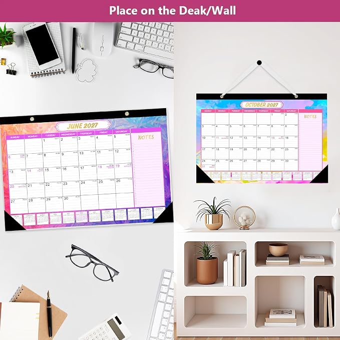 GuassLee Desk Calendar 2026-2027 - 19 Monthly Calendar from Jun. 2026 to Dec. 2027, 11.5"x17" Large Desktop Calendar with Thick Paper, Corner Protectors for Desk Home Office Easy Planning