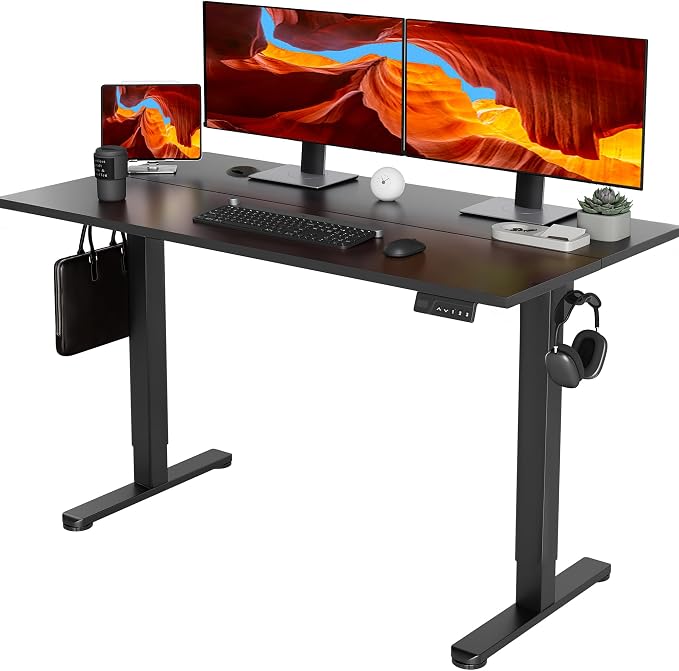 YDN Electric Standing Desk, 55 x 24 Inches Adjustable Height Stand up Desk with Cable Management, Home Office Desks with Splice Board & Frame, Black Top