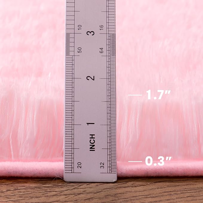 Awaytail 2x3 Fluffy Pink Area Rug - Soft Cute Shag Fuzzy Rug for Bedroom - Anti-Skid Living Room Girls Rug Pink Home Decor