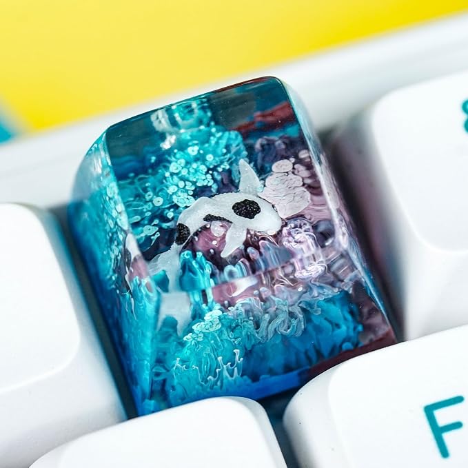 Koi Fish Artisan Keycap Blue - 1U ESC, R1 SA Profile Custom Handmade Resin Cherry MX Switch Key Cap Mechanical Keyboard, Cool Tech Gifts for Men, Dad, Father, Gamer, Koi Lover