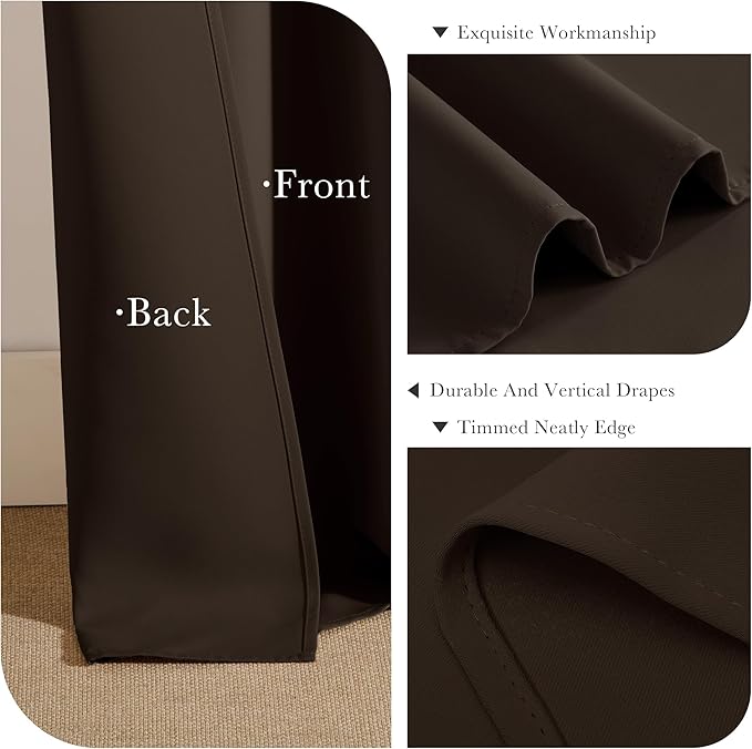 PONY DANCE Blackout 80 inch Length Curtains 2 Panels Set, Thermal Insulated Solid Back Tab Window Drapes for Closet, Temporary Room Divider Curtains for Bedroom Sliding Door, W 42 x L 80 inch, Brown