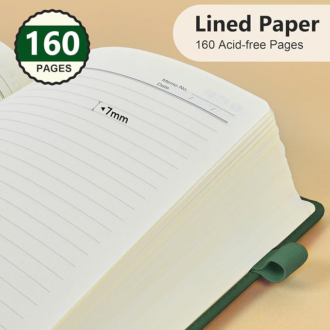 PERCUN Lined Journal Notebook for Men & Women, 160 Pages Leather Journals for Writing, A5 Hardcover Notebooks for Note Taking, Work, School, Business, Travel,Daily Diary 5.9" x 8.5" (Green)