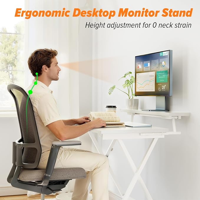WOHOMO Folding Computer Desk with Adjustable Height, 23.6" x 31.5" x 25.6" Foldable Table with Monitor Stand, Small Office Desk for Bedroom, Space Saving Desk for Home Office, Easy Assemble, White