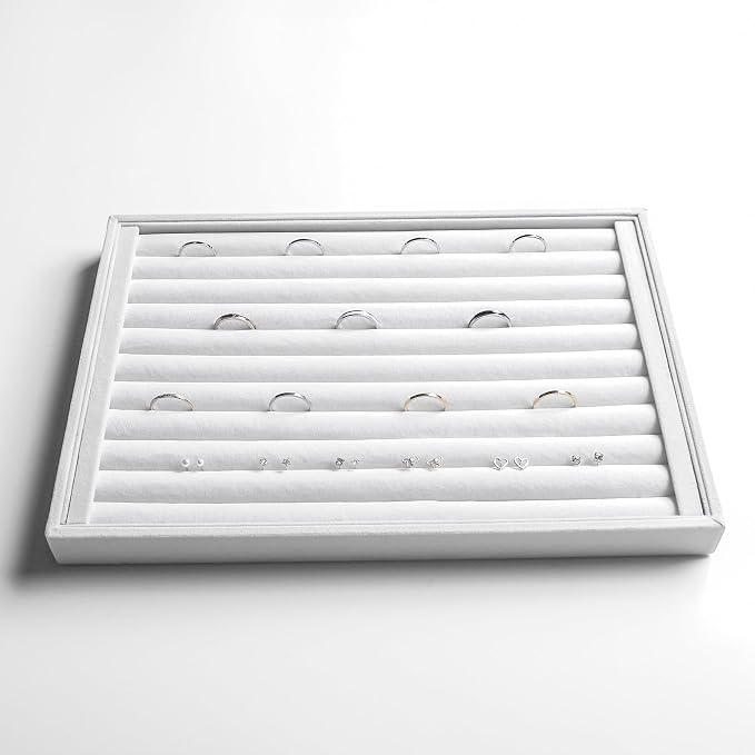 Jewelry Trays for Drawer,Set of 4 Jewelry Organizer and Storage | Velvet Material,Stackable,Adjustable Dividers,Drawer Inserts for Rings Studs Bracelet,Earring Organizer for Women Girls