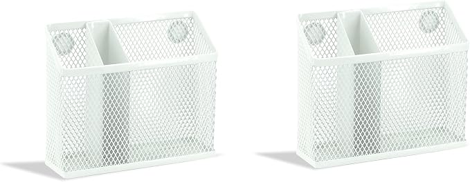 Neudeco Magnetic Pencil Holder,Magnetic Dry Erase Marker Holder for whiteboard, Magnetic Storage Basket for Refrigerator, Pack 2 (white)