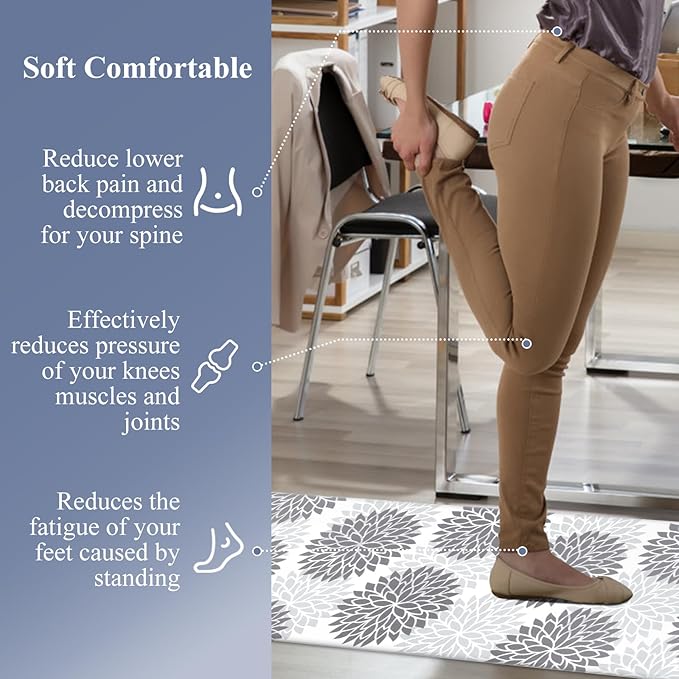 HEBE Anti Fatigue Kitchen Mats for Floor 20"x71", Cushioned Standing Mat | Non Slip Waterproof Kitchen Runner Rug, Heavy Duty Padded Foam Comfort Mat Floor Carpet for Standing Desk, Laundry, Sink