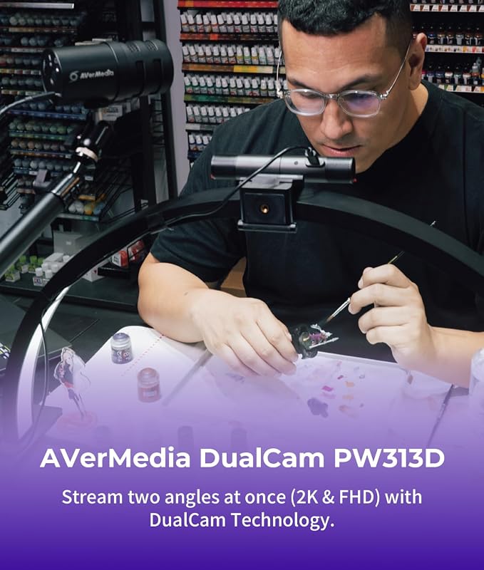AVerMedia PW313D DualCam 2K Document Camera and Webcam for PC/Mac/Laptop, Autofocus, AI Noise Reduction, Online Teaching, Works with Zoom/Teams/Google Meet, Includes Tripod, TAA/NDAA Compliant