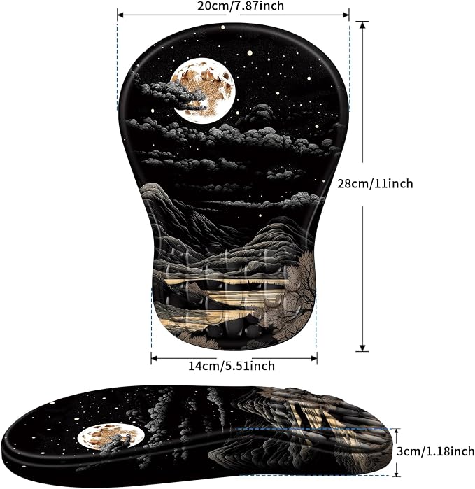 YIWEI Ergonomic Mouse Pad with Wrist Rest - Comfortable Office Mousepad with Memory Foam Wrist Support for Carpal Tunnel Relief, Mouse Pads with Non-Slip Base for Gaming and Home (Moon)
