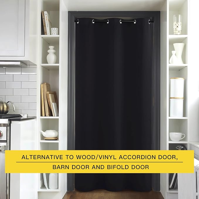 NICETOWN Door Divider Curtain for Doorway, Bedroom Closet Door Cover, Privacy Drape for Garage Window Bathroom Door Dressing Changing Fitting Decor (1 Piece, 8ft Tall x 5ft Wide, Black)