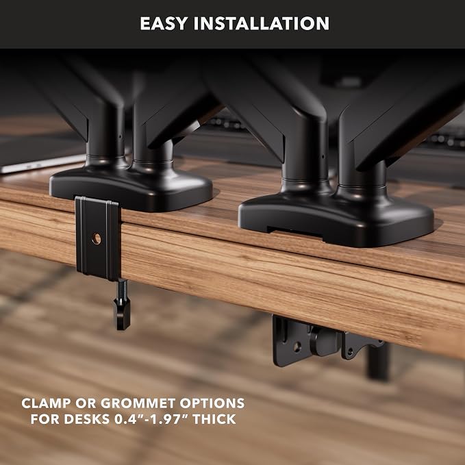 Mount-It! Dual Monitor Desk Mount, Two Independent Gas Spring Arms, Fits 13-32" Screens up to 17.6 lbs Each, VESA 75x75 & 100x100, Full Motion Tilt Swivel Rotate, C-Clamp & Grommet Base