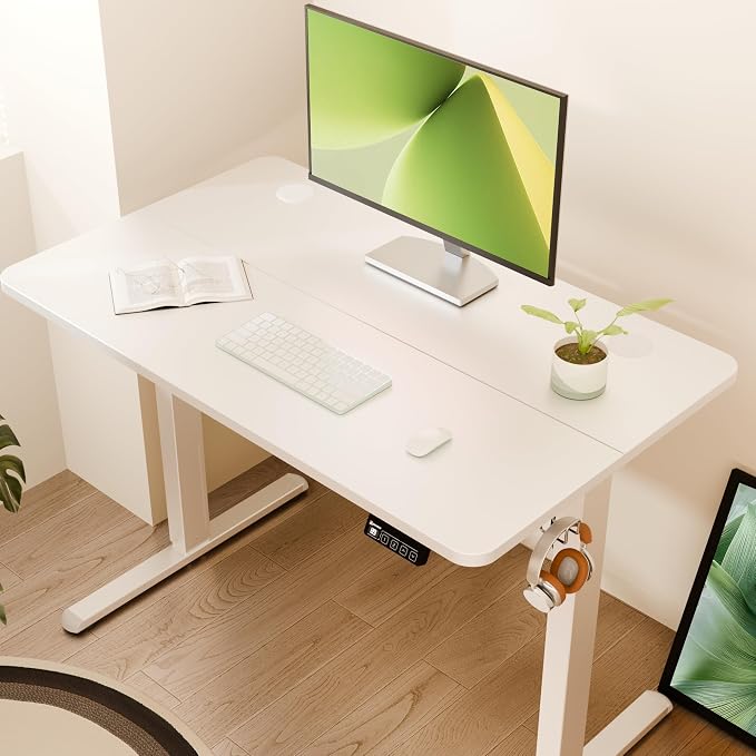 ERGOMAKER 40"x24" Standing Desk, Height Adjustable Sit-Stand Office, White | Electric Adjustable Standing Desk, Sit to Stand Computer Office Desk with Splice Board, Memory Preset, Lifts 28.7''-46.5"