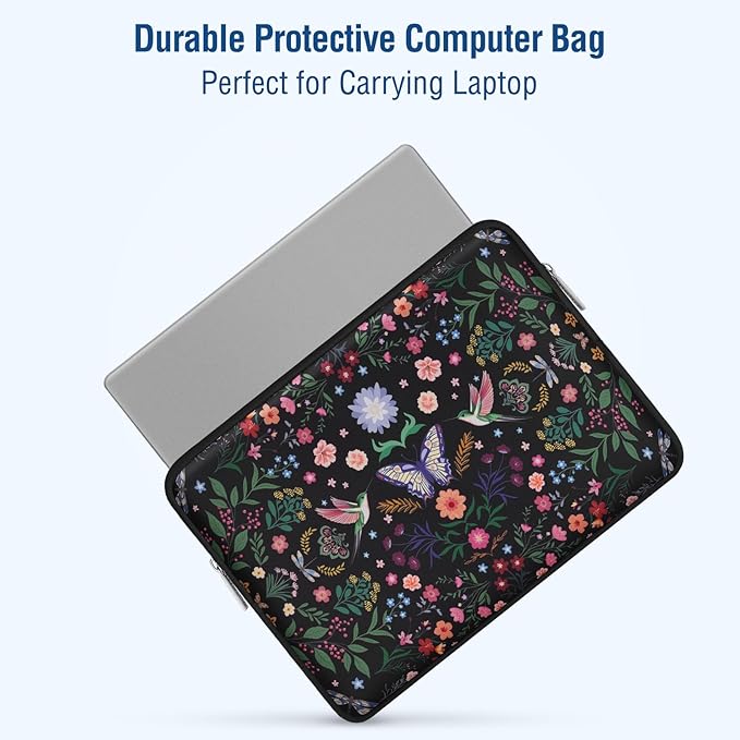 MOSISO Laptop Case 16 inch, 15-15.6 inch Laptop Sleeve Bag Compatible with MacBook Pro 16 M5 M4 M3 M2 M1, HP Acer Dell Lenovo ASUS, Neoprene Hummingbird Plants Flowers Bag with Small Case, Black
