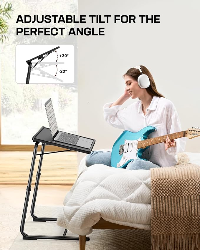 LORYERGO TV Tray - TV Table for Eating, Folding Table Trays with 6 Height & 3 Tilt Angle, TV Tray Table with Cup Holder, Dinner Tray for Eating or Working on Couch, Bed, Living Room, Home & Office