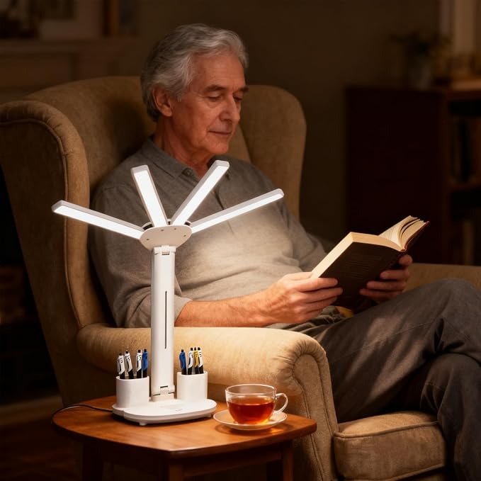 Led Desk Lamp Adjustable Foldable Table Lamp with Pen Holder, 3 Color & Stepless Dimming, Reading Lamp for Study Table Work Office
