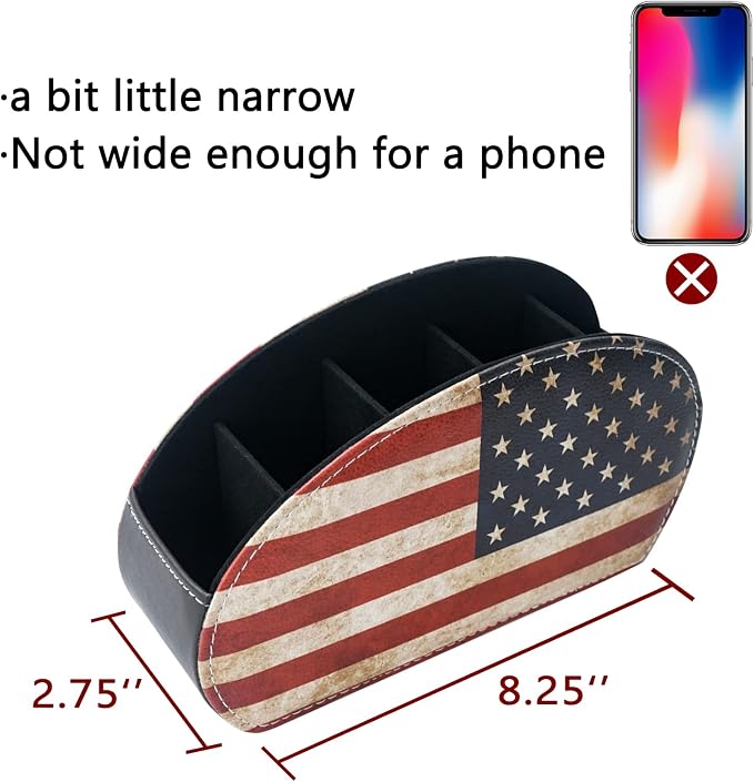 DreamsEden Remote Control Holder, Vintage American Flag Desktop Organizer Caddy 5 Compartments for TV Controller, Pen Pencil, Makeup Brush