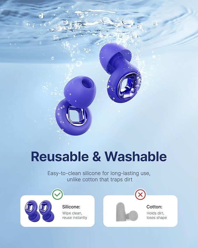 Ear Plugs for Sleeping Noise Cancelling, 45dB Reusable Earplugs for Noise Reduction, Hearing Protection Ear Plugs with 8 Ear Tips, Soft Silicone Earplugs for Sleep, Concerts, Snoring, Study (Blue)