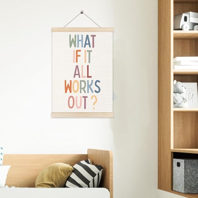 Welshower Boho Inspirational Poster Hanger Frame, What If It All Works Out Positive Affirmations Motivational Wall Art Prints Decor for Home Living Room Bedroom Office, 12x16 Inch